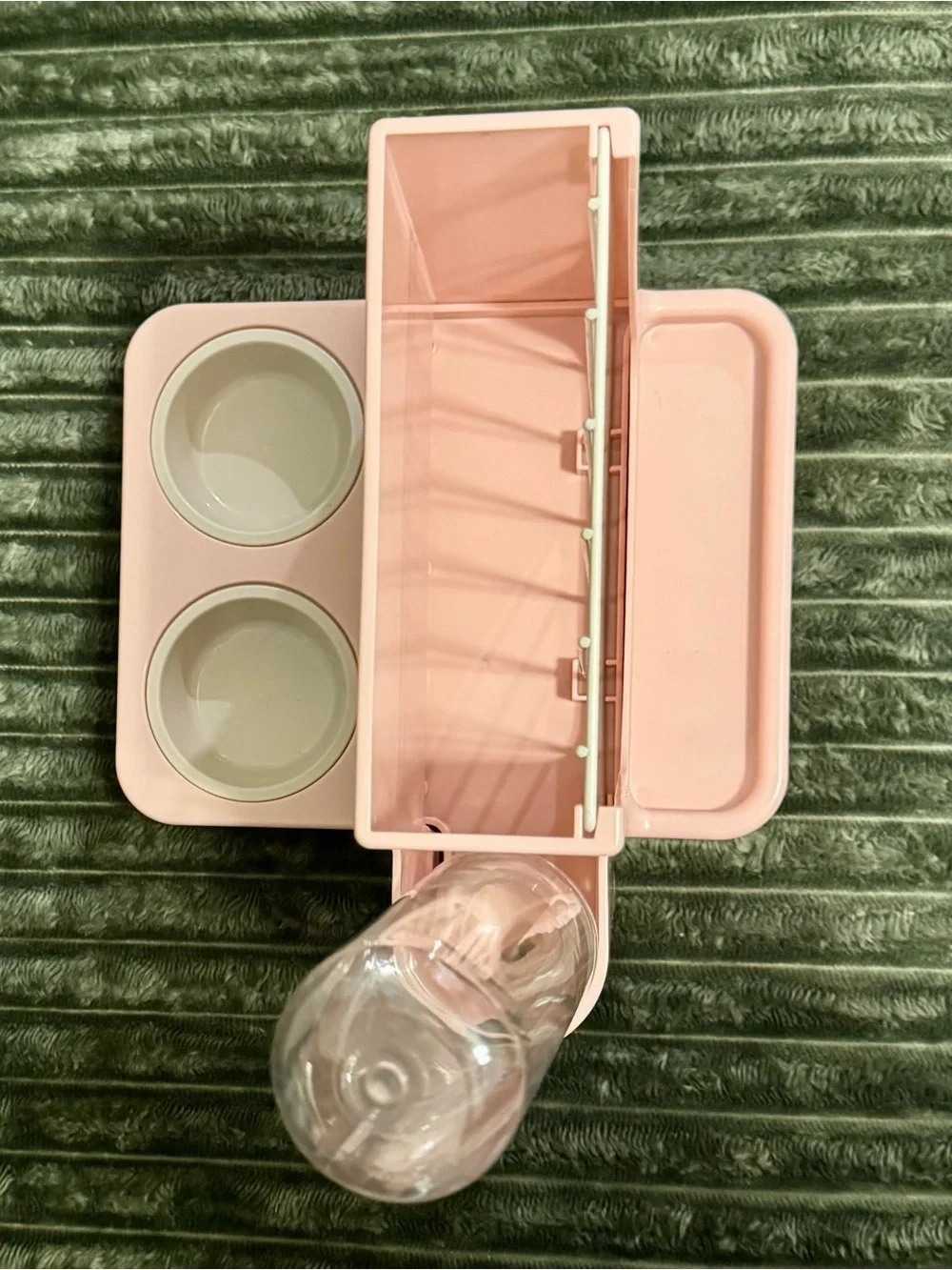 Pink Multi-Compartment Rabbit Feeder with Water Bottle